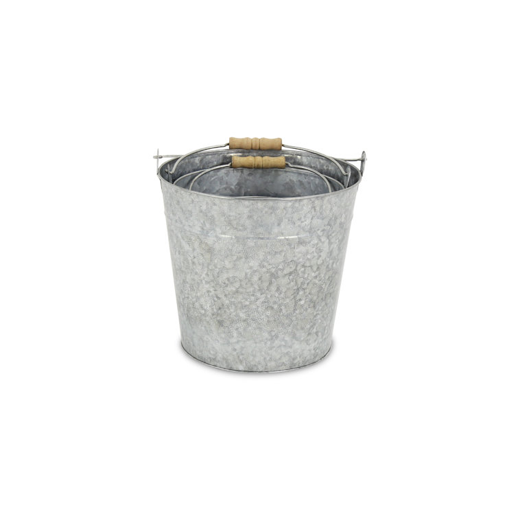 Gracie Oaks Galvanized 3 Piece Wood Bucket Set & Reviews Wayfair